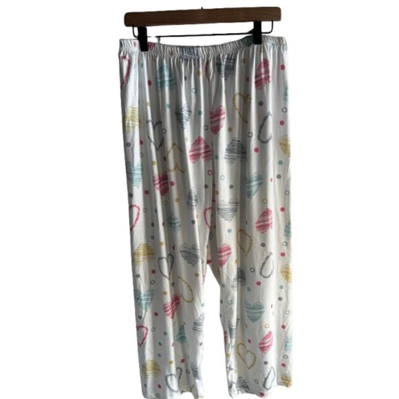 Women’s Plus1XL White Heart Print Short Sleeve Pajama Set Lounge Pants Set #D - Picture 5 of 6